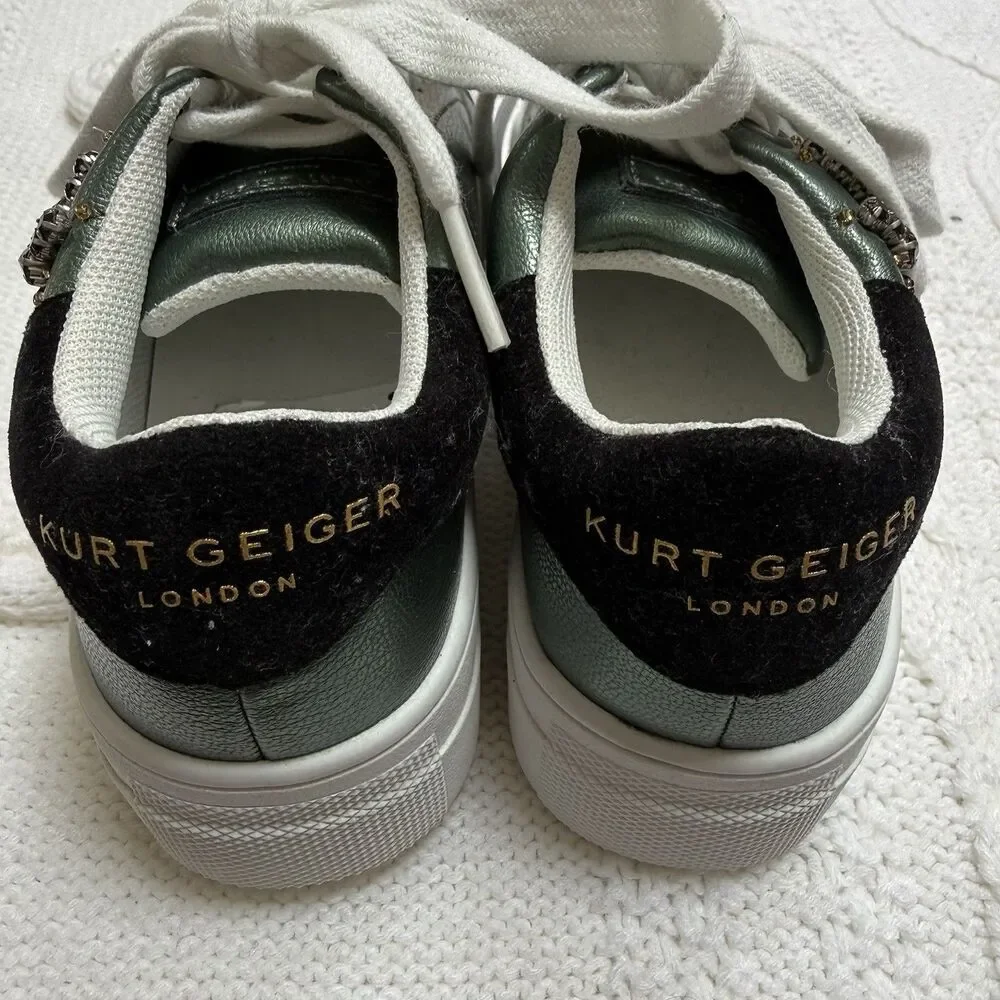 Kurt Geiger London Mini Laney Eye Sneakers Girls Size 11 Green Lace Up Shoes